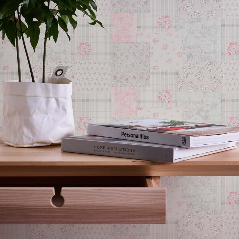 Blommig tapet grå röd - non-woven tapet lantgård A.S. Création - matt och lätt strukturerad