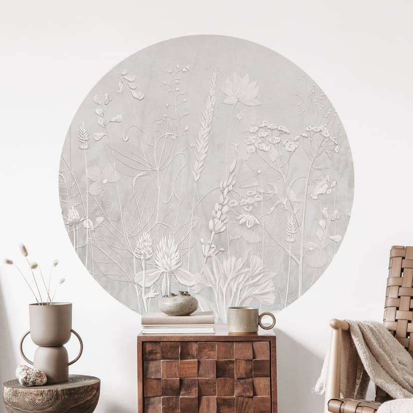 Wallsticker växter i vitt i en modern design - Ms Tiff - Rund