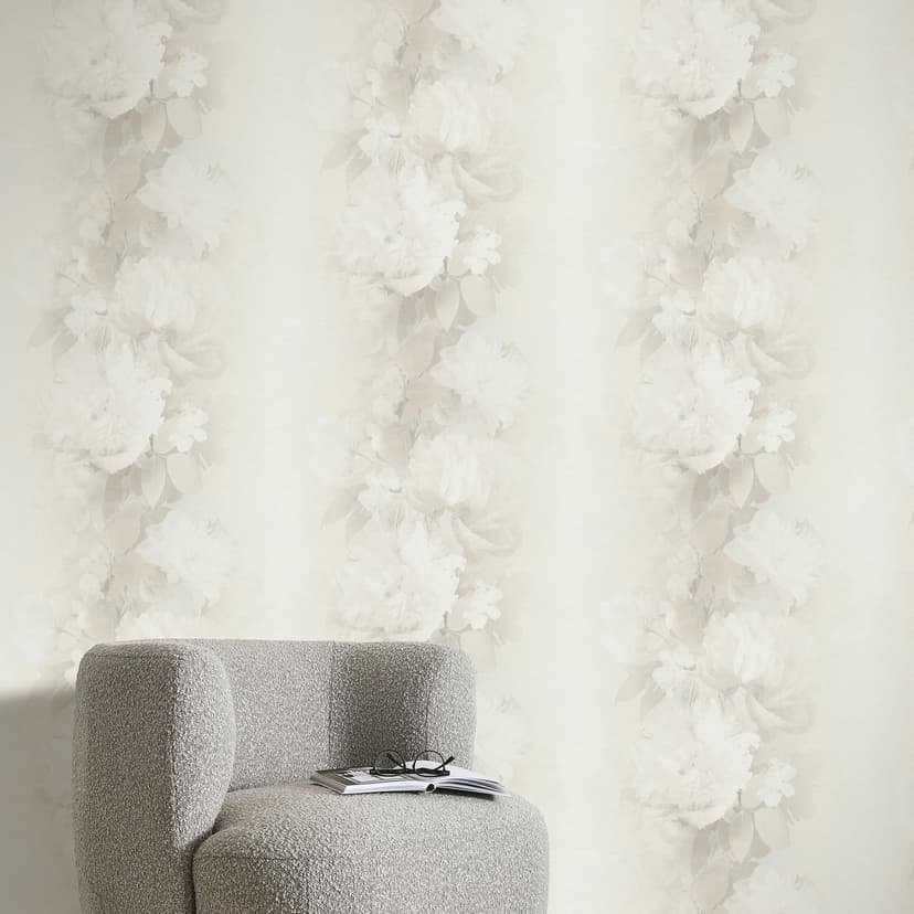 Icke-vävd tapet, tapet med blommönster Aurora ljus taupe