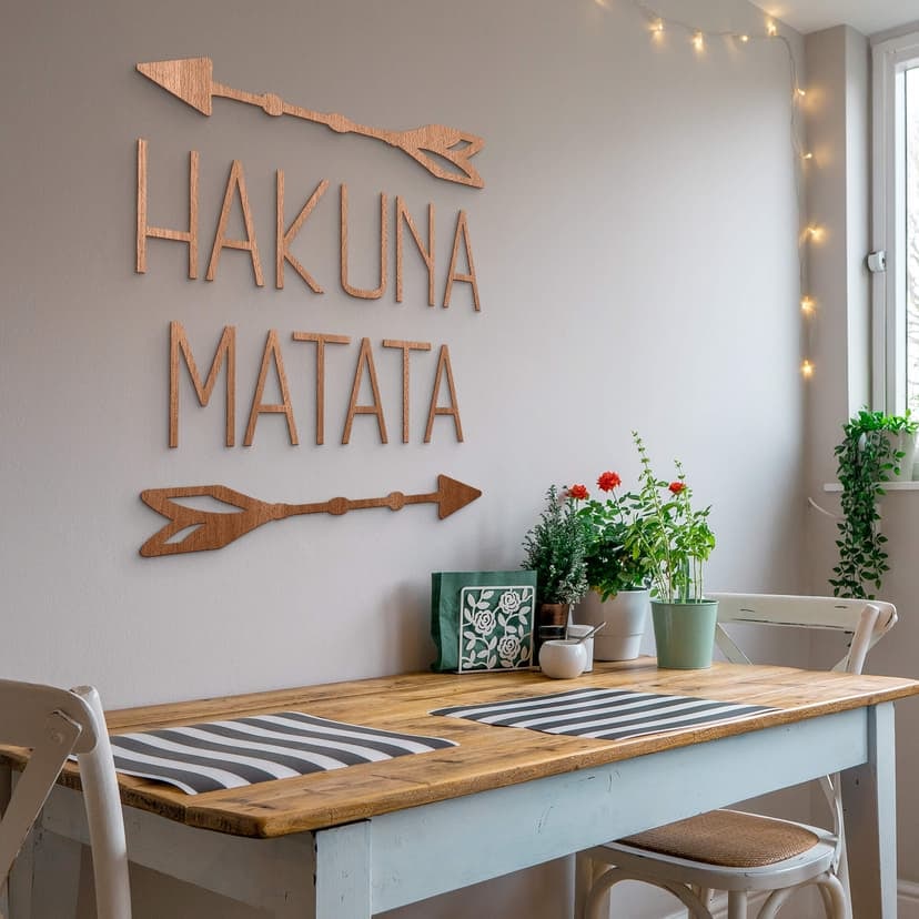 Bokstäver av trä mahogny Hakuna Matata med pilar