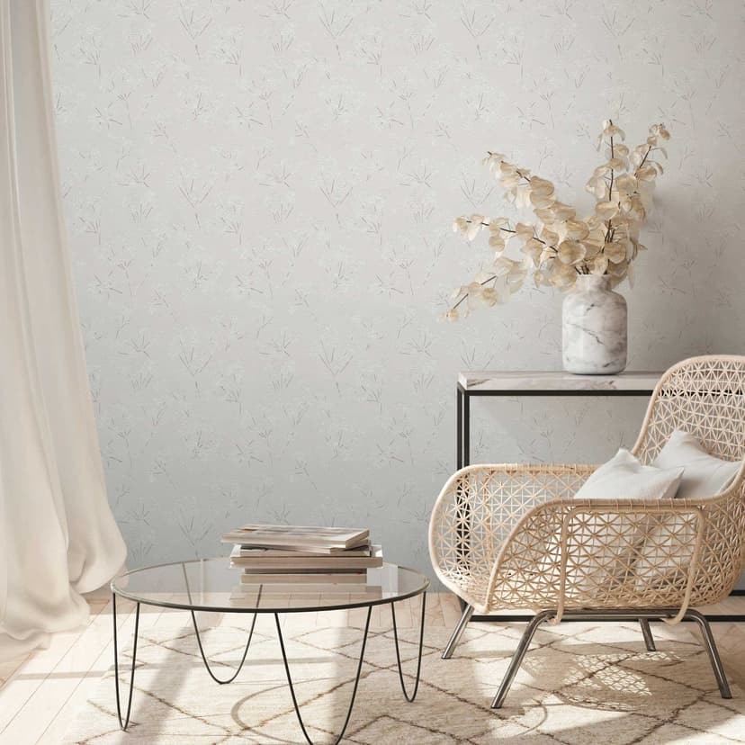 Naturtapet blommor och blommor gråvit - blommig non-woven tapet naturlig
