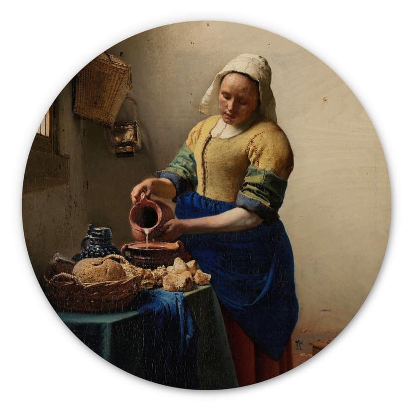 Vermeer Trätavla - Flickan med mjölkkannan - Rund
