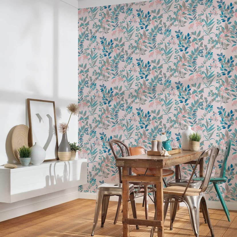 Blommig tapet med blommor vit färgglad - non-woven tapet blommig akvarellstil