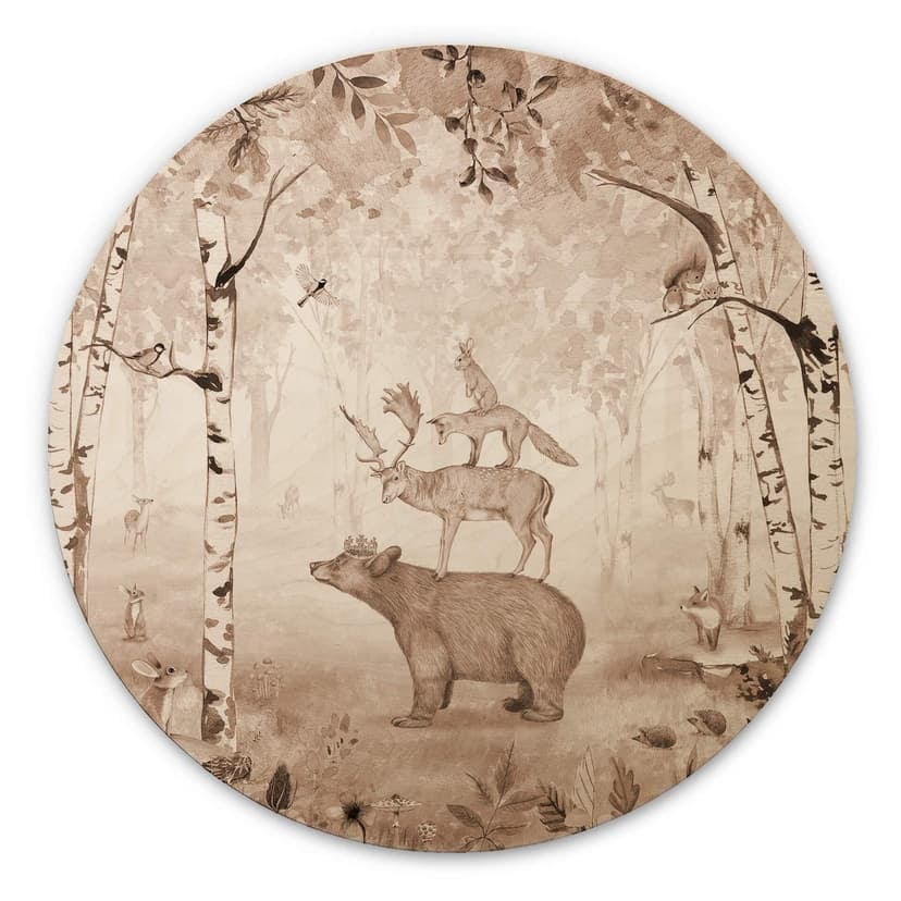 Trätavla Kikki Belle - Björnkungen - Rund