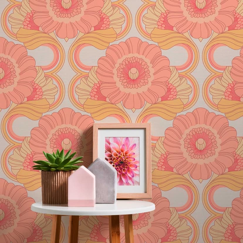 Retro tapet färgglad - non-woven tapet blommig retrostil - vintage mönster tapet