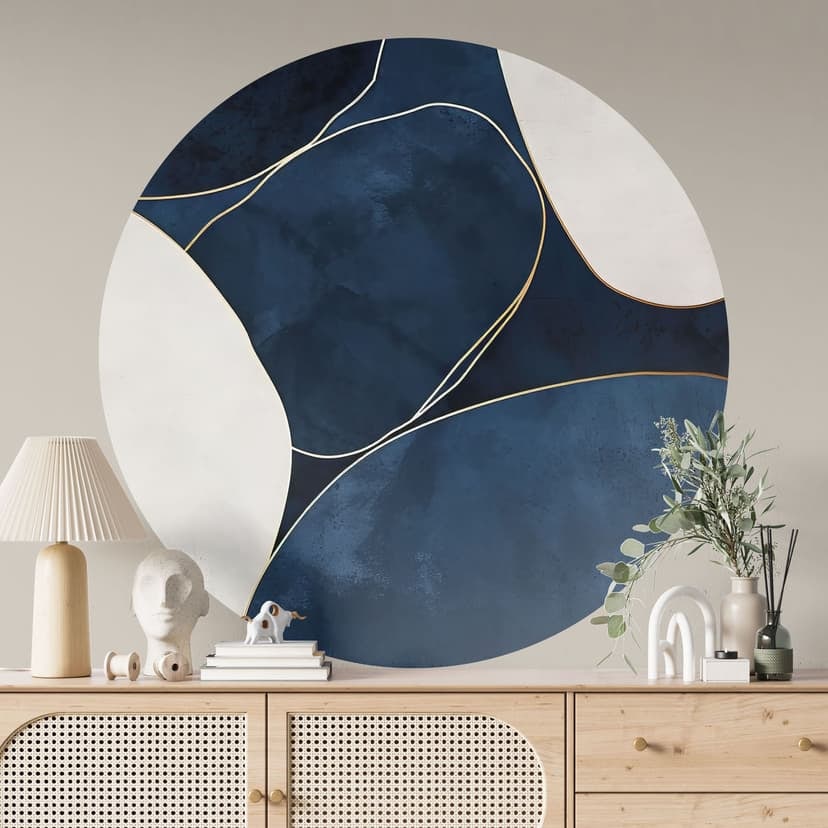 Wallsticker Geometrisk balans i blått och vitt - Paksoylu - Rund
