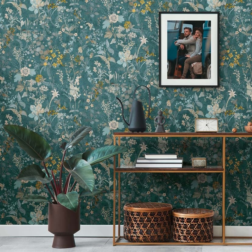 Bensinblå vintage lantgård blommig non-woven tapet blommig tapet