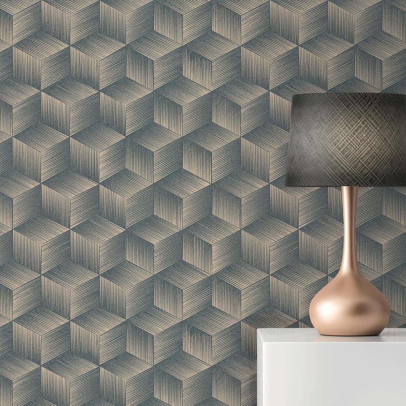 3D tapet PVC-fri - non-woven tapet geometrisk av A.S. Création Blå Beige 385063