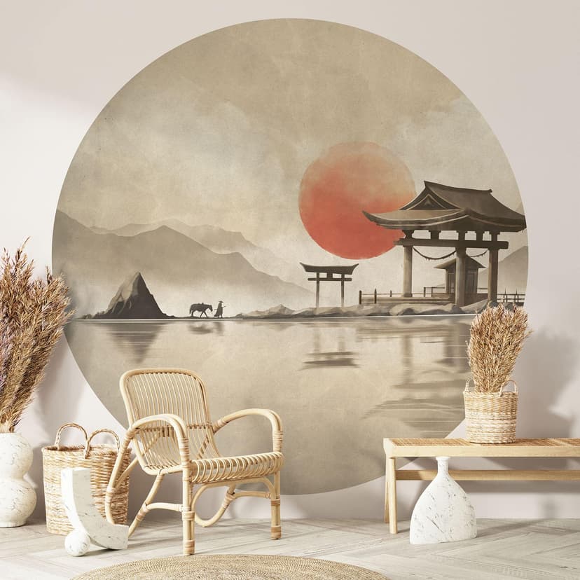 Japanskt tempel vid soluppgång Fototapet - Roze - Round - non-woven tapet/självhäftande non-woven ta