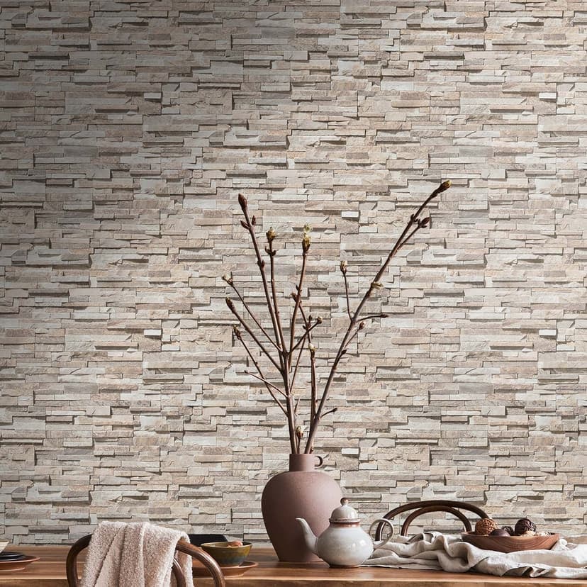 Sten tapet 3D non-woven tapet beige - non-woven tapet steneffekt modern för vardagsrum, hall