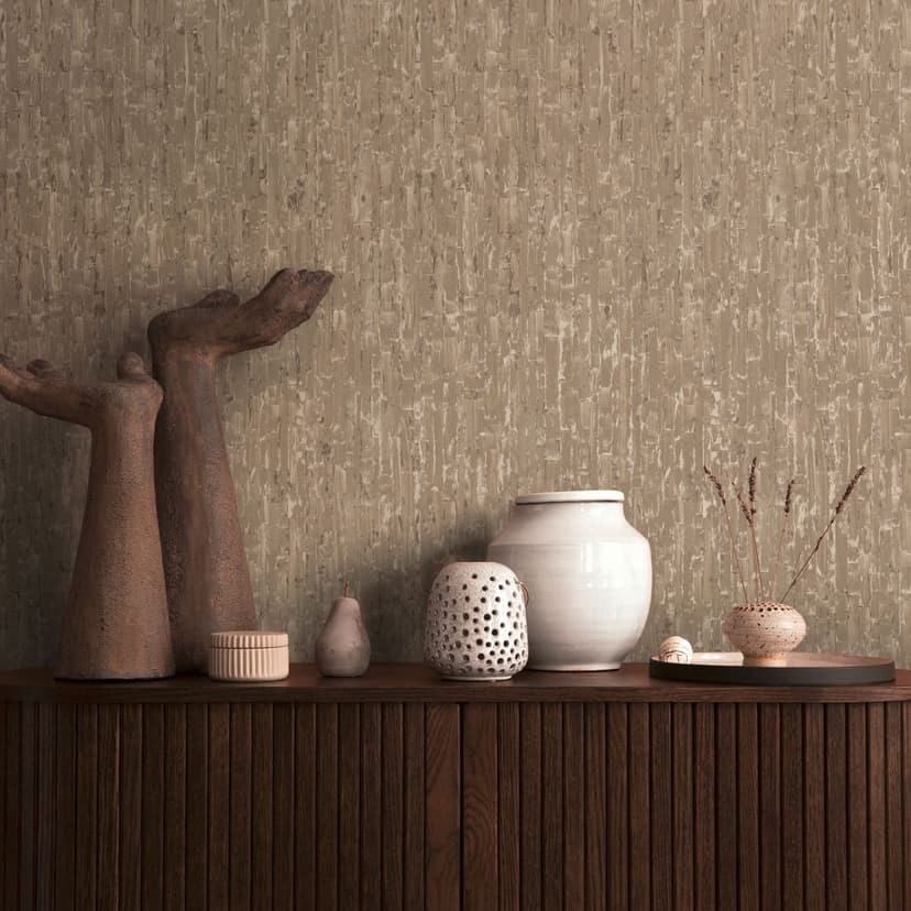 Strukturerad tapet med 3D-effekt brun beige - Icke-vävd tapet natur