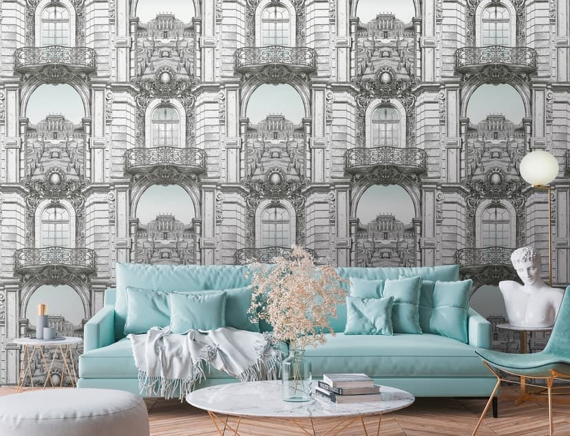 Svartvit byggnadstapet - non-woven fototapet arkitektur Livingwalls - matt och slät