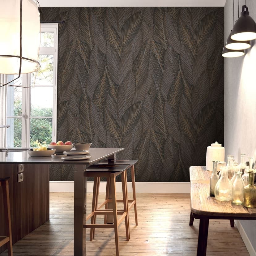 Erismann Martinique brun, tapet med blad, klistra in väggen, non-woven tapet