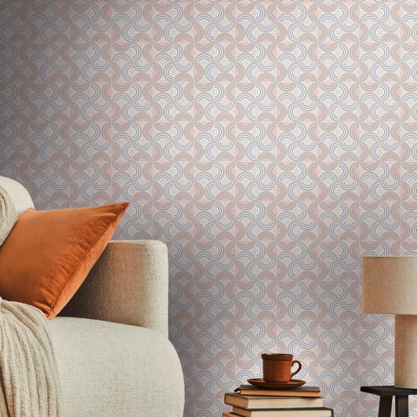 Våg och linje tapet krämblå - retro look grafisk non-woven tapet