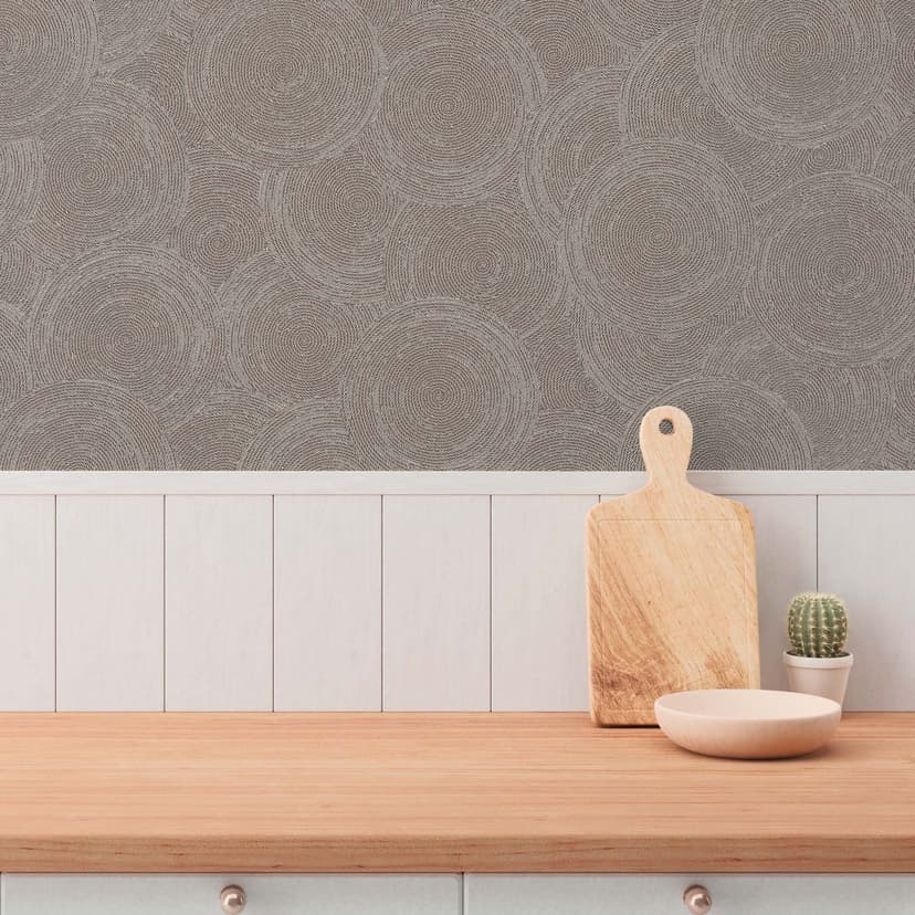 3D tapet cirkelmönster brun beige grå - Icke-vävd tapet modern texturerad mönstrad