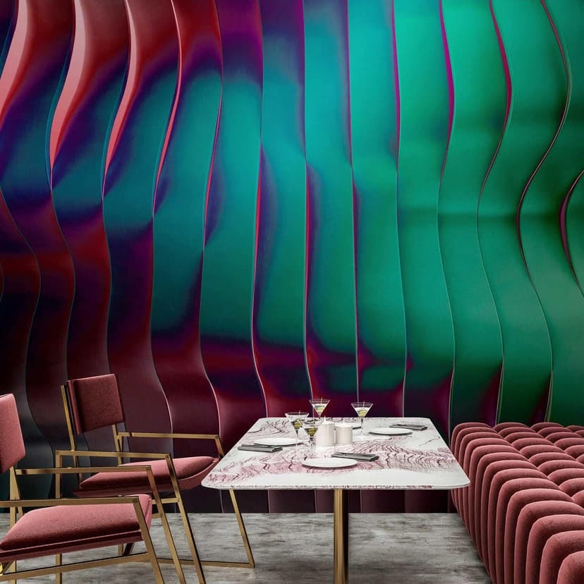 Metalliskt utseende 3D-vågstruktur rubin magenta - Fototapet i non-woven med djupeffekt
