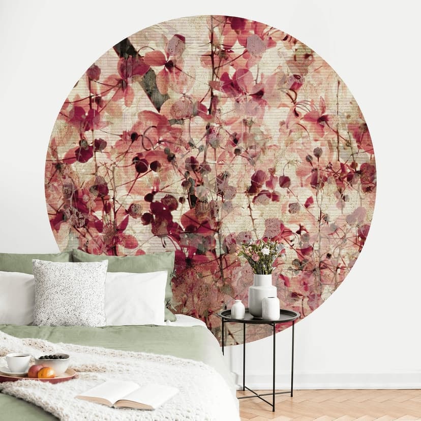Fototapet med blommönster i vintage - rund - non-woven tapet/självhäftande non-woven tapet