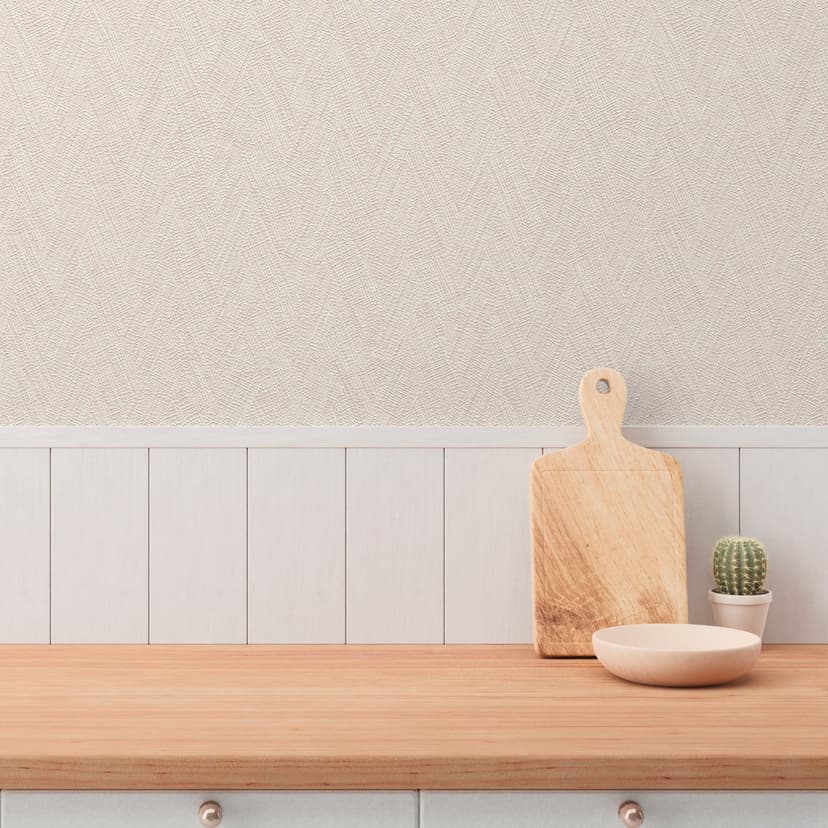 Strukturerad tapet fiskbensfärgad beige grädde - Icke-vävd tapet diskret textil modern