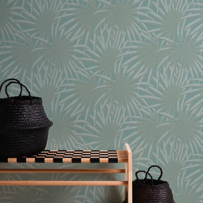 Tapet med blad mintfärger - djungel non-woven tapet med palmblad