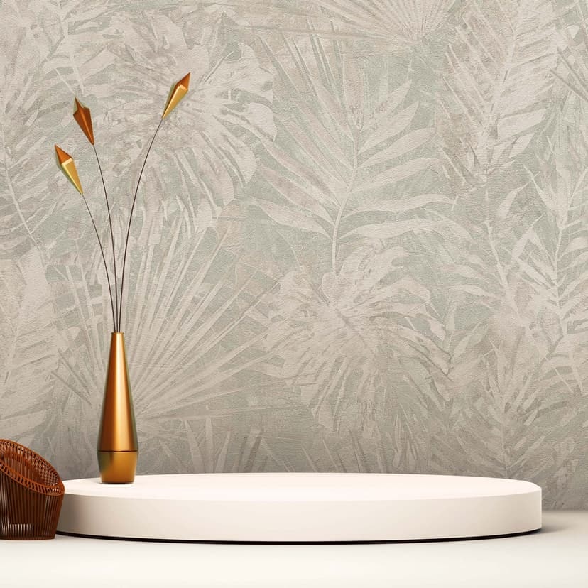 Djungel tapet PVC-fri - palm träd tapet av A.S. Création Grå Beige Vit 386384