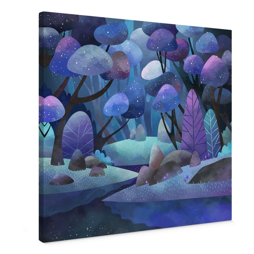 Canvastavla med förtrollad skog i midnattsblått - DigitalArtsi