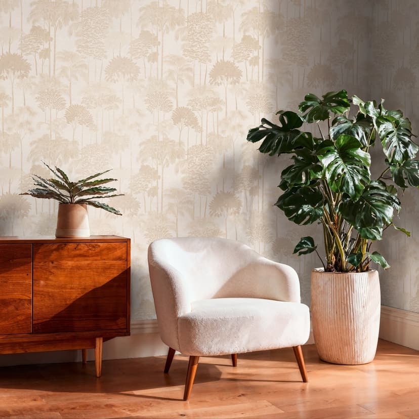 Icke-vävd tapet skogsträd palmer beige grädde tapet tapet tapet naturlandskap