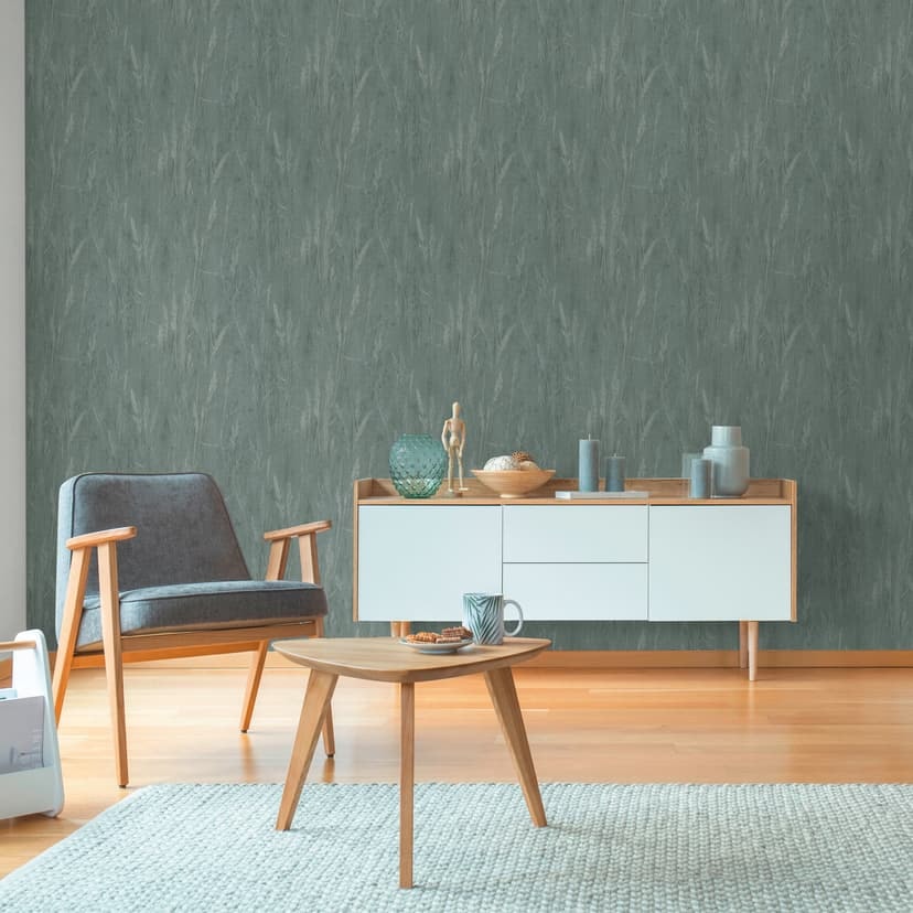 Botanisk tapet gräs motiv grön vit - naturdesign på texturerad Icke-vävd tapet