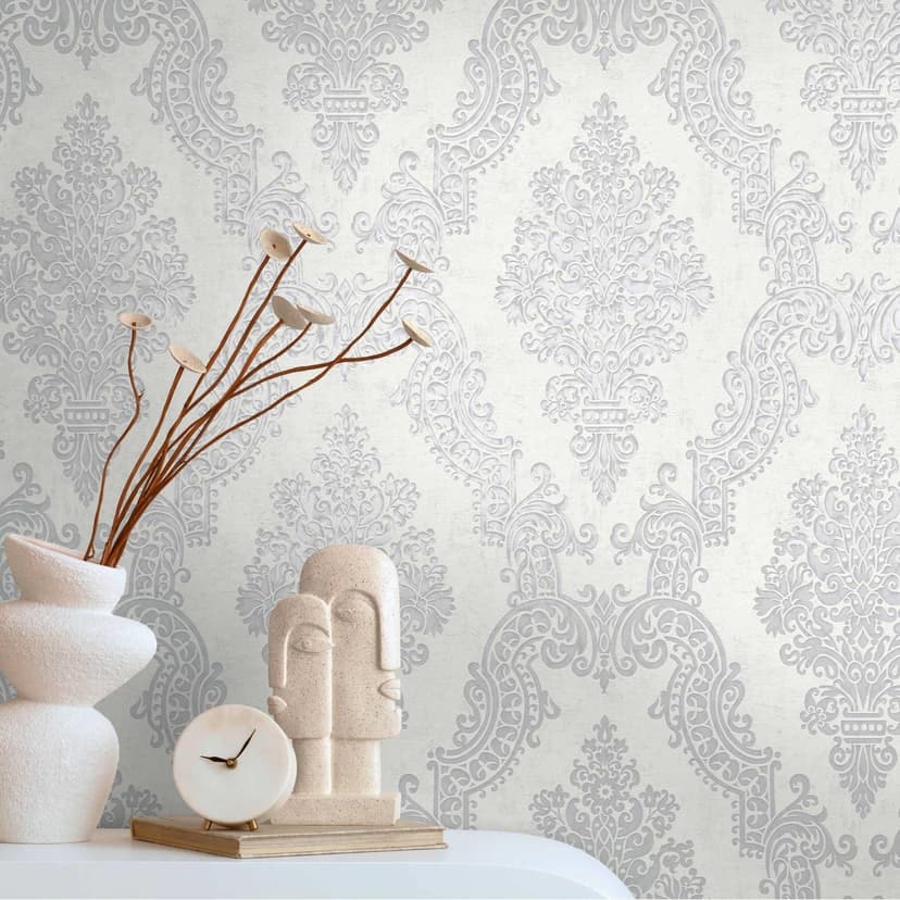 Barock ornamental vitgrå tapet - klassisk präglad Icke-vävd tapet - elegant mönster tapet