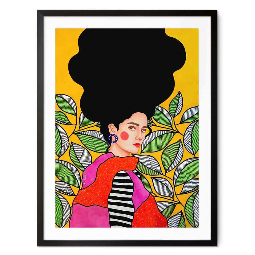 Poster kvinna med gröna och vita blad - Hülya