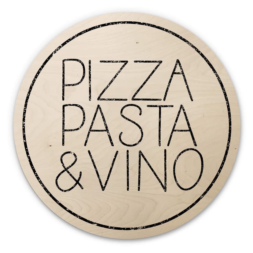 Trätavla Pizza Pasta & Vino vit - Rund