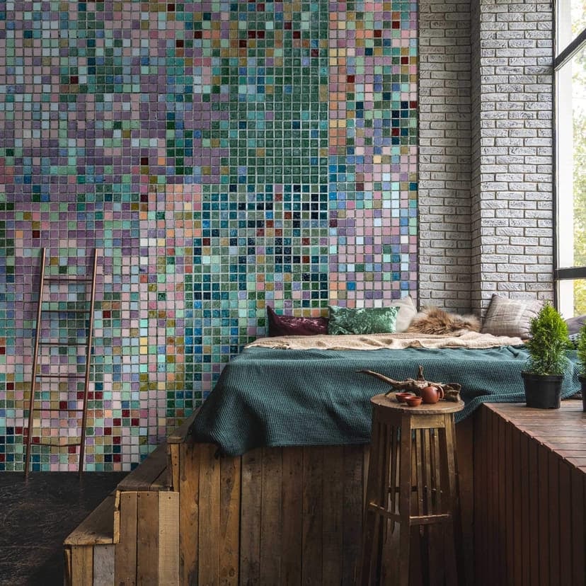 Fototapet med mosaikplattor - Färgglad glasmosaikdesign
