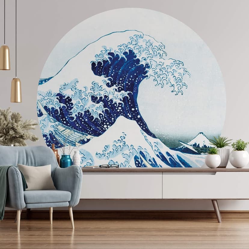 Fototapet Hokusai - Den stora vågen - Rund - non-woven tapet/självhäftande non-woven tapet