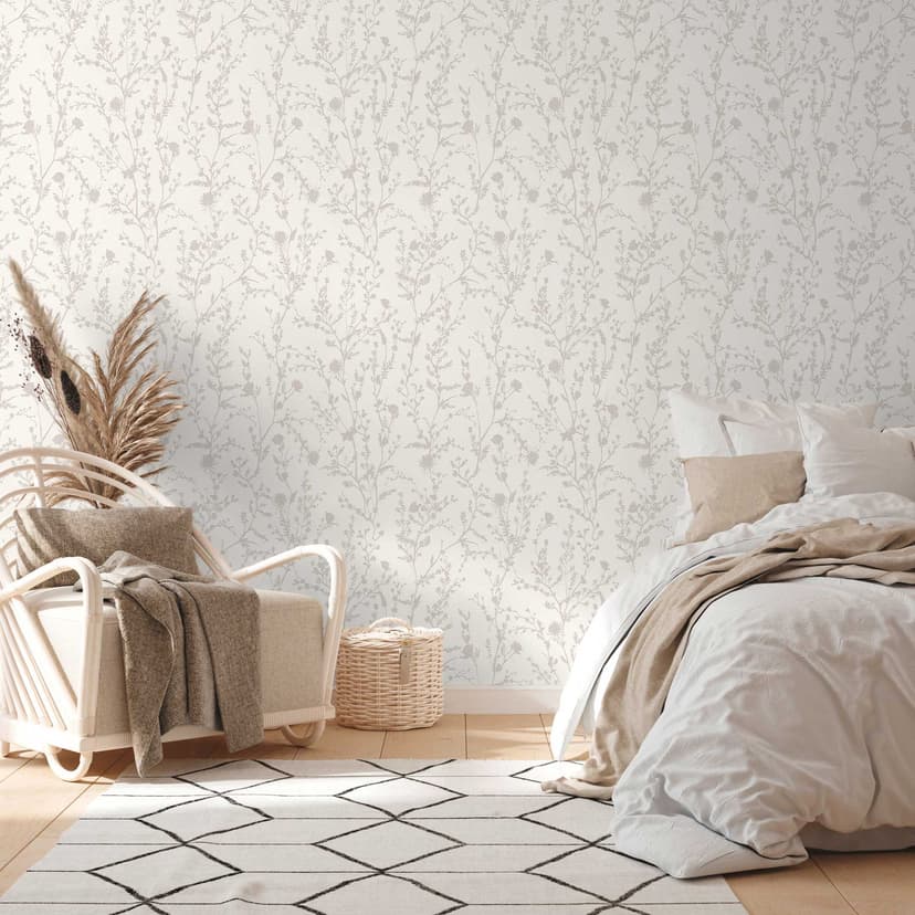 Mönster tapet grenar blommor vit grå - blommor non-woven tapet blommig - blommig tapet