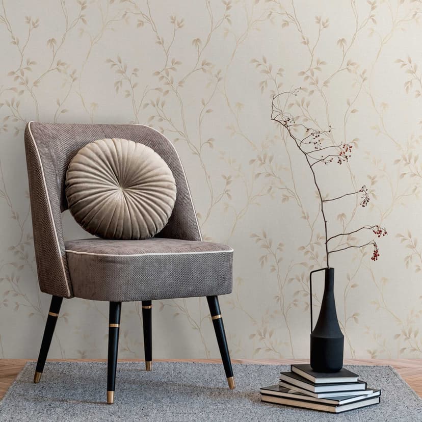 Delikat tendril tapet kräm beige - Icke-vävd tapet med bladrankor - blommönster tapet