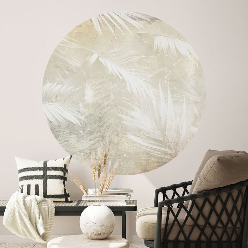 Wallsticker Abstrakta vita palmblad - Kulik - Rund