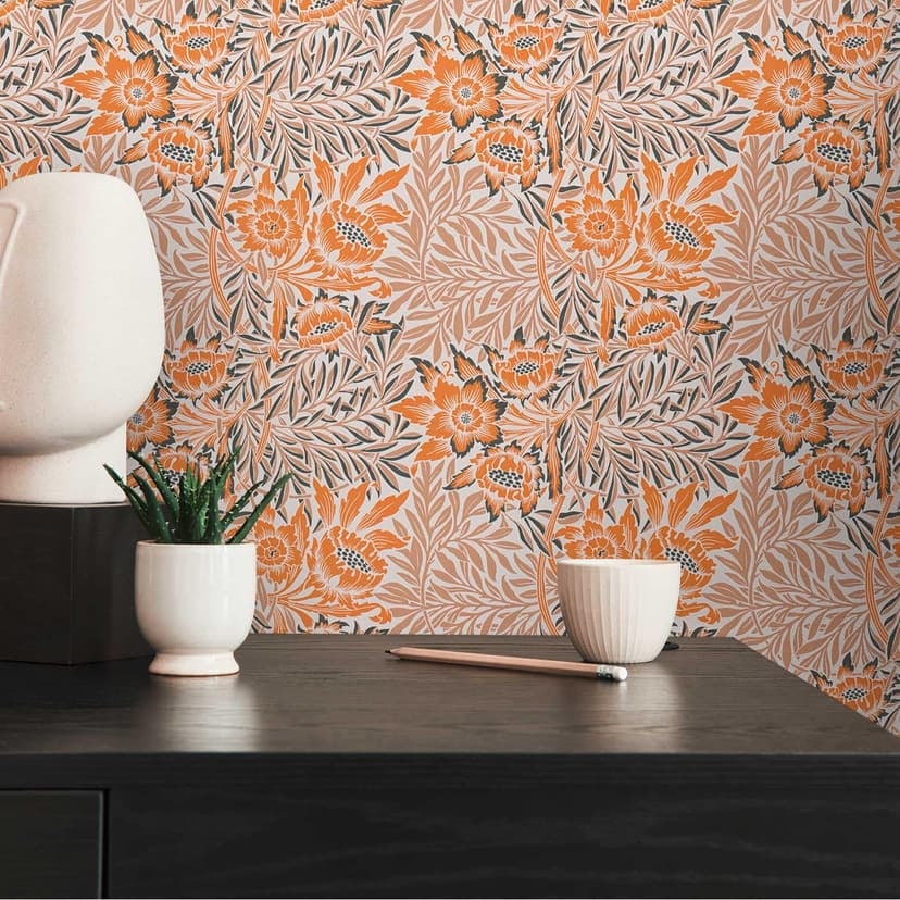 Non-woven blommig tapet med blommigt prov orange beige - tapet med gräs