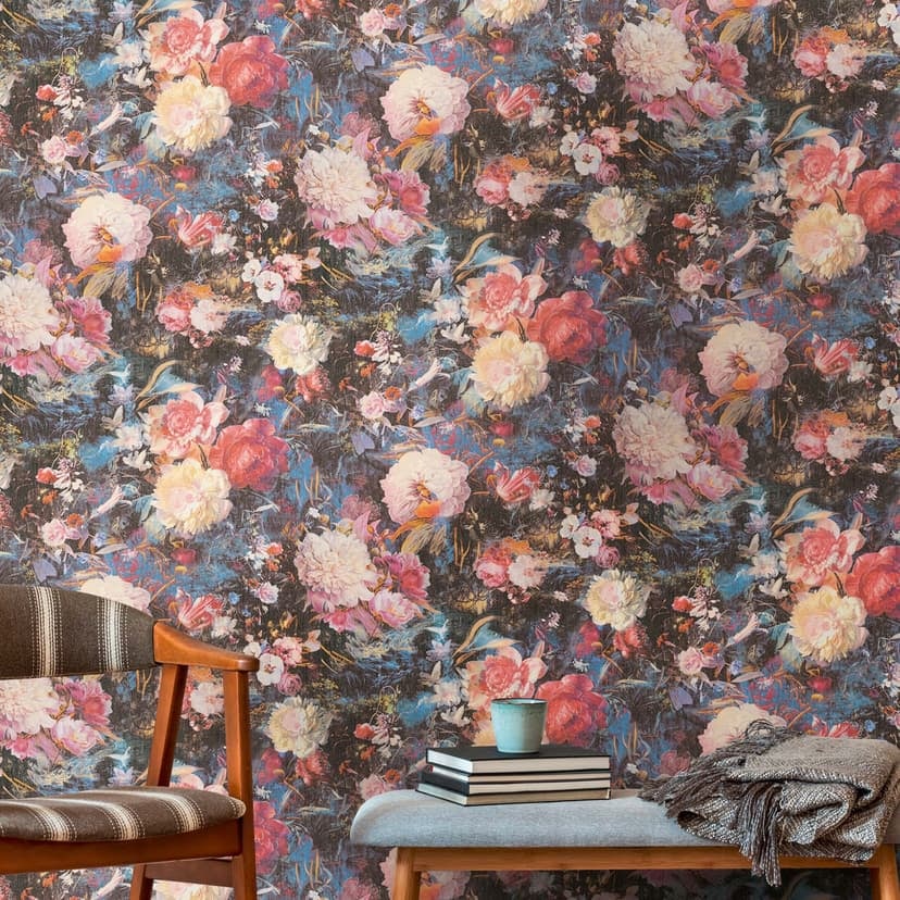 Vintage blommig tapet färgglad non-woven tapet storlek blommor tapet blommig romantisk