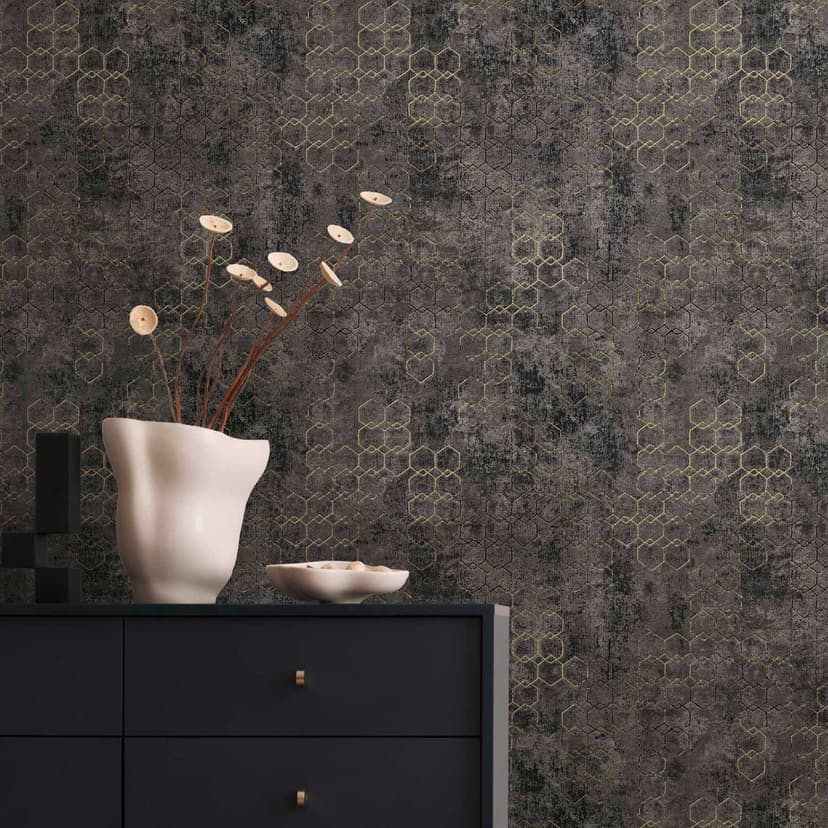 Livingwalls non-woven tapet New Walls Urban Grace geometrisk tapet metallic, svart