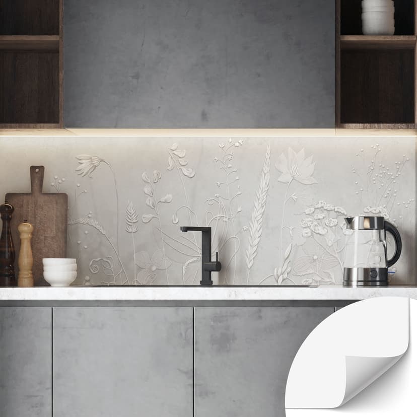 Självhäftande Stänkpanel med växter i vitt i modern design - Ms Tiff