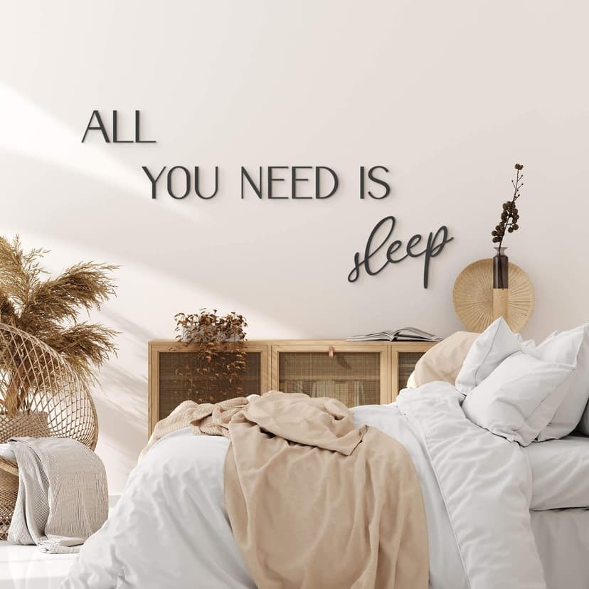 3D-bokstäver "All You Need Is Sleep" - Väggdekorationer i trä för elegant sovrumsdesign