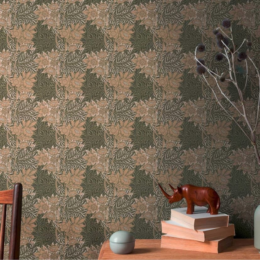 Non-woven blommig tapet med blommigt prov brun beige - tapet med gräs