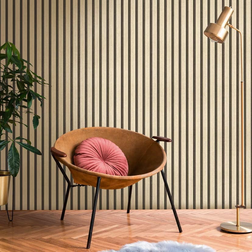 Non-woven tapet i guldmetallic svart - Skandinavisk akustikpanel i trälook lyxig tapet