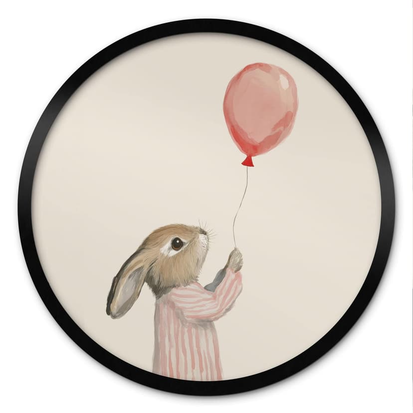 Poster Söt kanin med ballong - Treechild - Rund