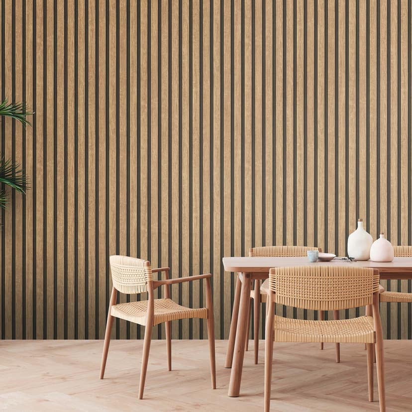 3D vertikal blind tapet - träutseende non-woven tapet av A.S. Creation beige, svart, brun