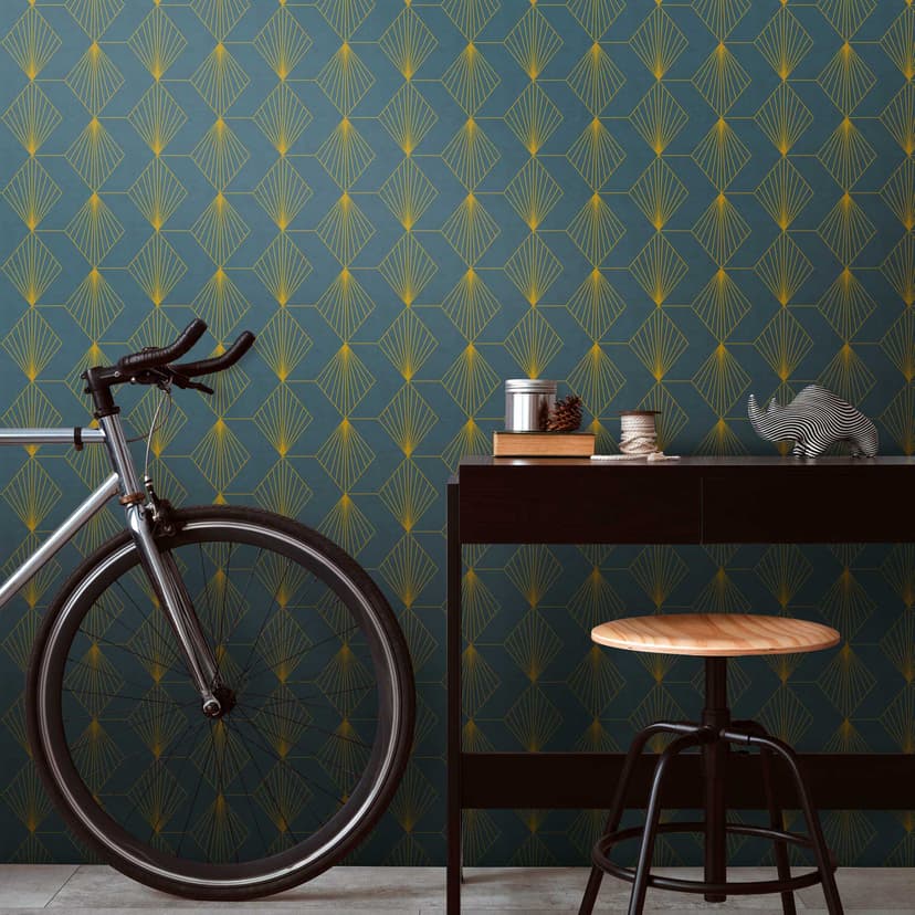 Geometrisk art deco tapet mörkblå guld - modern mönster tapet - Icke-vävd tapet
