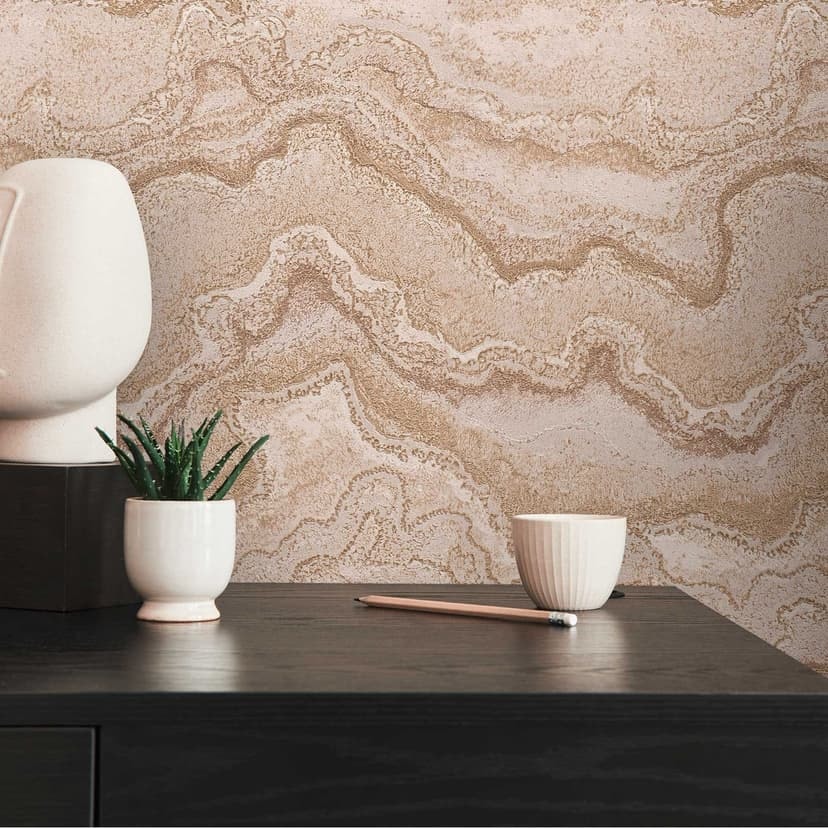 Non-woven tapet marmor look beige sand guld - väggdesign med naturstenstruktur