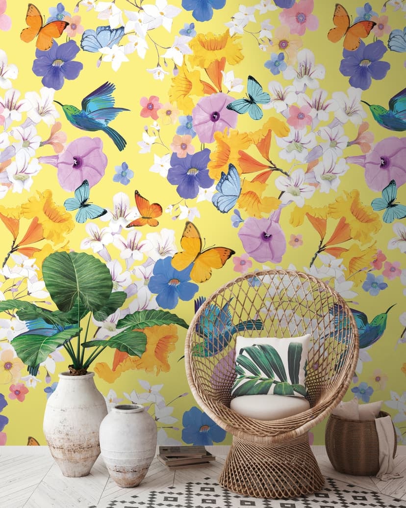 Fototapet blommor färgglada gula - non-woven tapet blommor växter Livingwalls - matt och slät