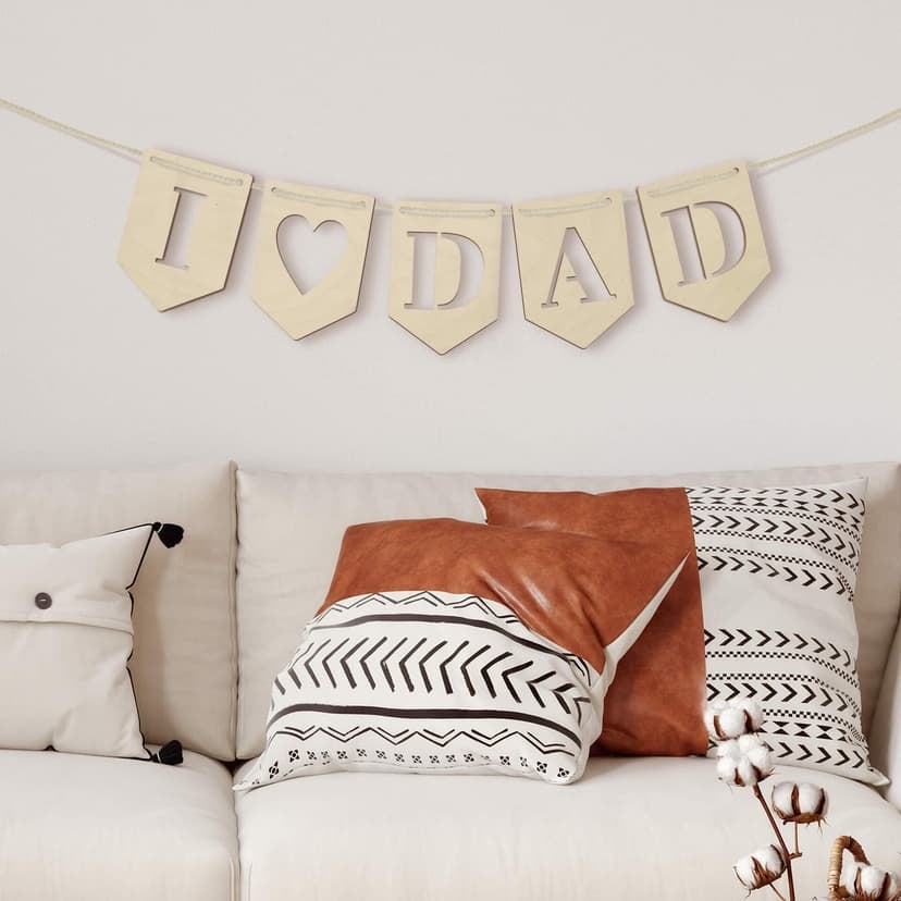 Väggdekorationer i trä poppel - vimpelkedja I Love Dad (set om 5) inkl. bomullsrep