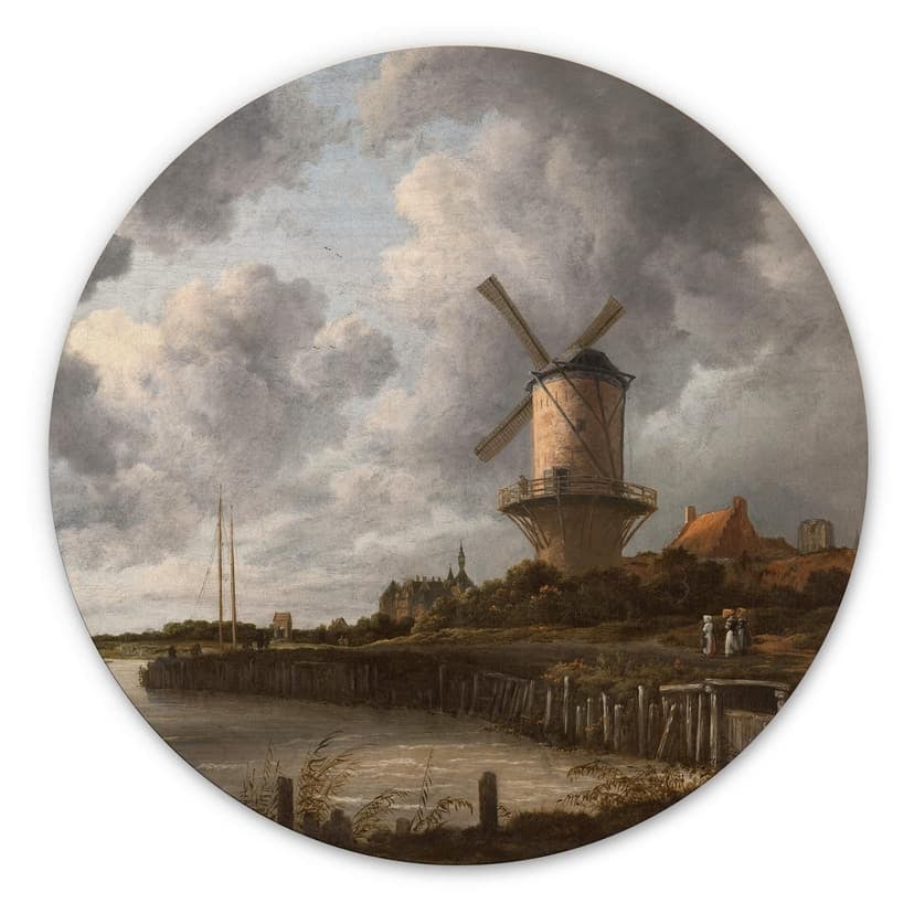 Trätavla Van Ruisdael - Väderkvarnen i Wijk - Rund