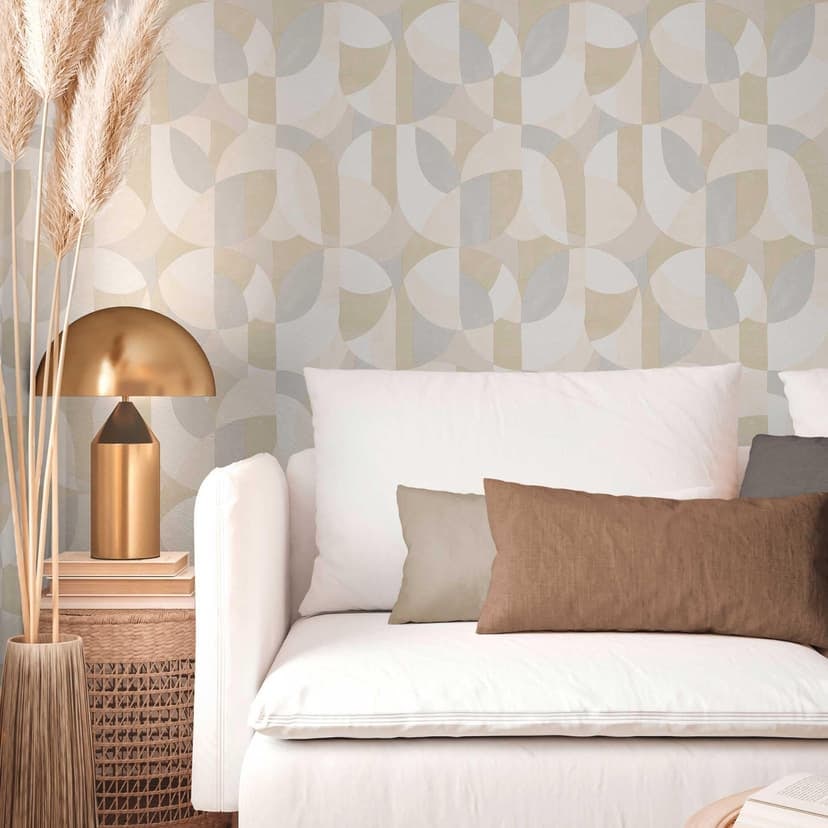 Geometriskt mönstrad tapet i beige gråvit - modern Icke-vävd tapet diskret & snygg